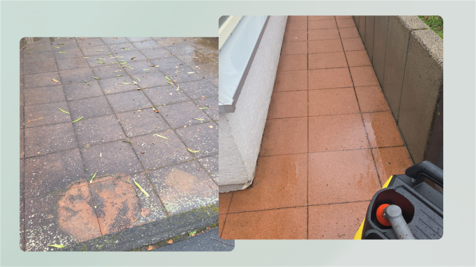 Terrassenreinigung - Vorher Nachher